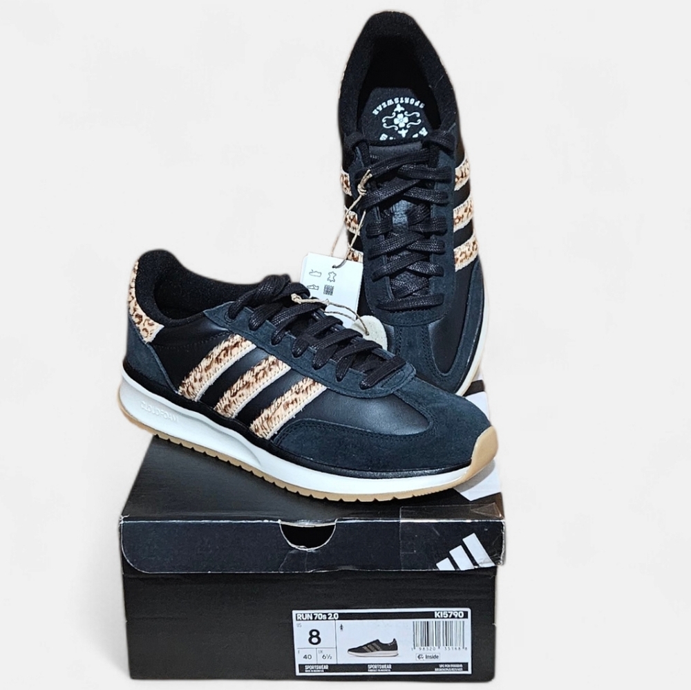 Adidas Run 70s 2.0/ Women's / Retro/ Black with Animal Print Size 8